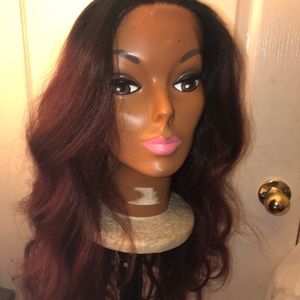 Synthetic burgundy closure wig